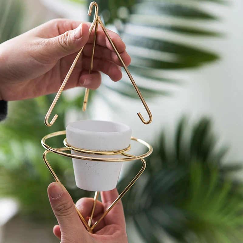 Ins Nordic Flower Pot Simple Golden Frame Hanging Small Succulent Pots Decorative Balcony Ceramic Plant Holder Wall Planter |
