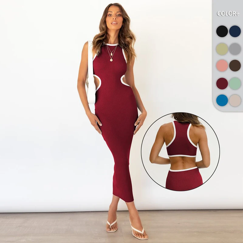 

Dress 2023 New Hit Sexy Women Kaftans For Summer Article Pit Slim One Leisure Street With Hollow Out Sleeveless Skirt Solid