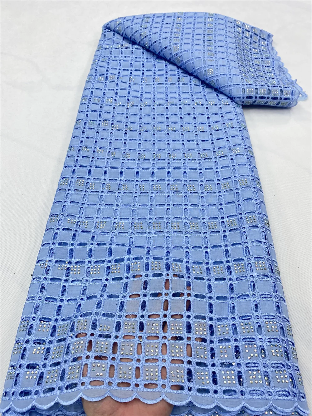 

PGC 2022 High Quality African Nigerian Cotton Lace Fabrics Swiss Lace Fabric Embroidery With Stones For Women Dress YA4829B-1