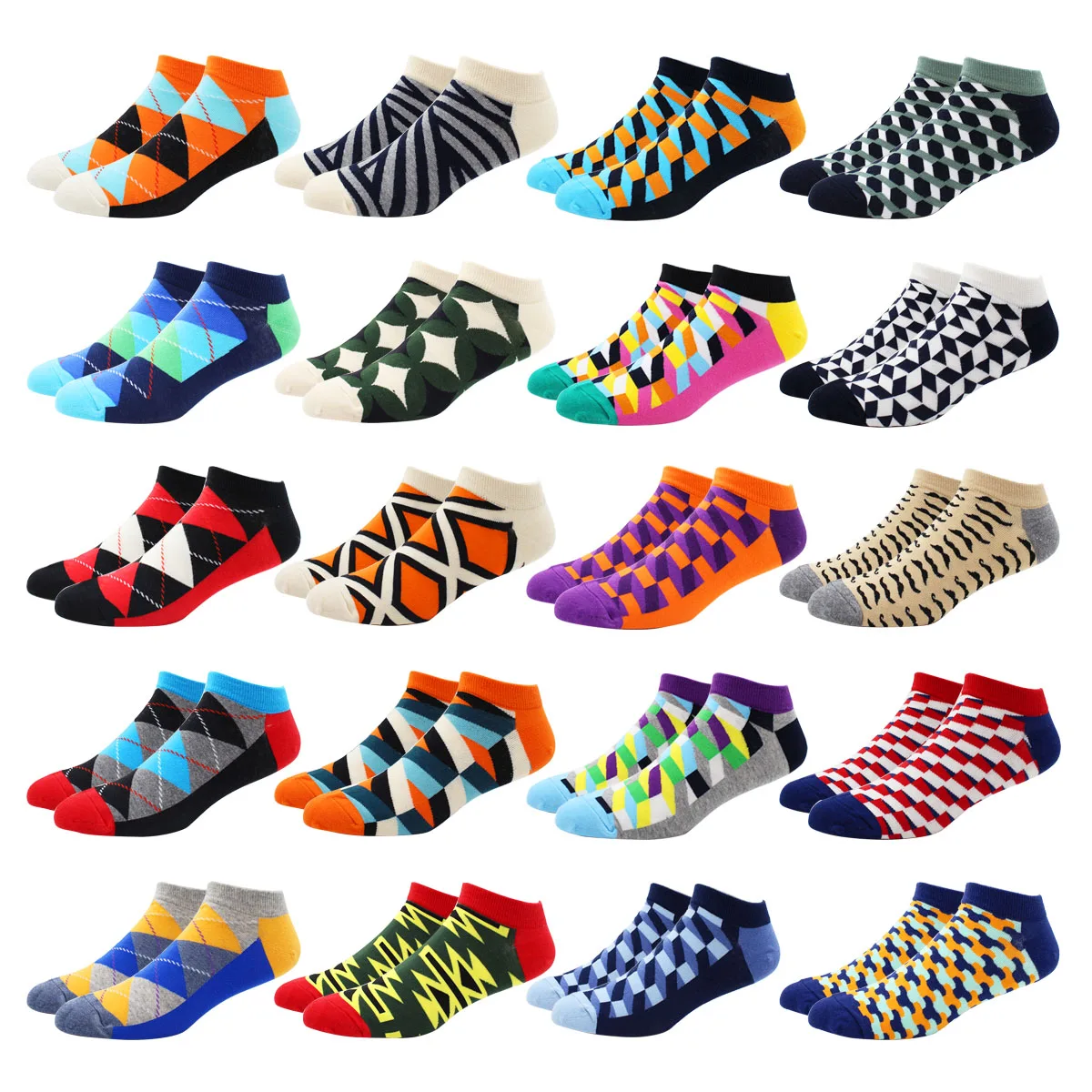 Dropshipping Men's Ankle Socks Casual Novelty Colorful Summer Happy Combed Cotton Short Men Socks Plaid Grid Boat Socks Big Size
