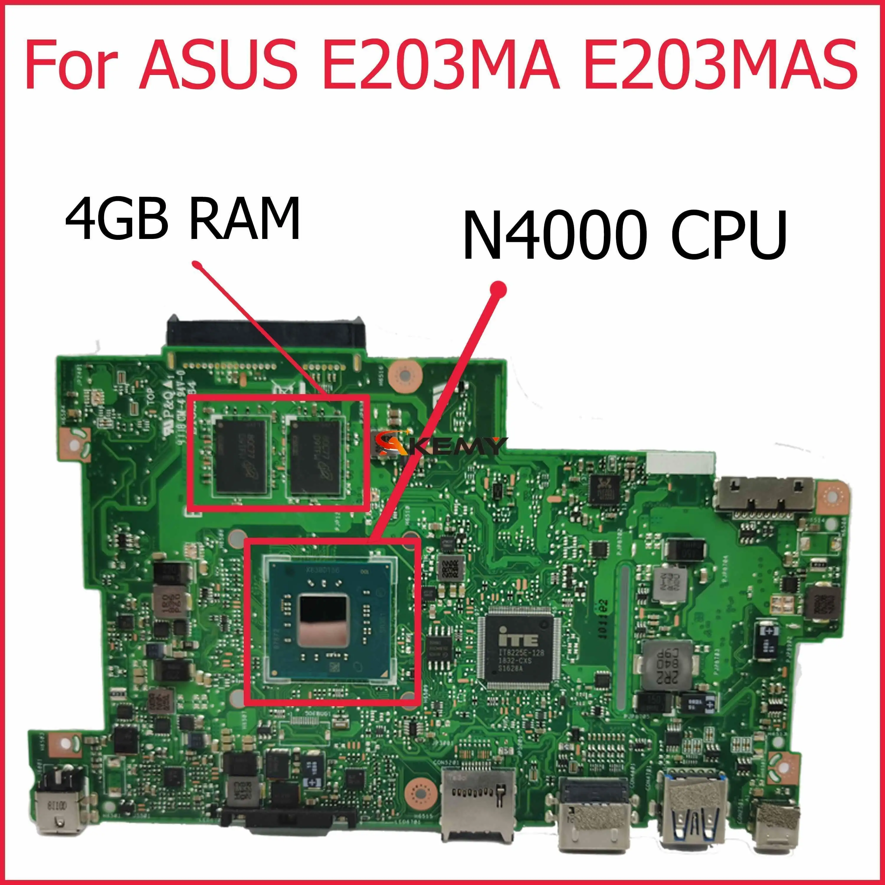 

Akemy For ASUS E203MAS E203MA E203M Laptop Motherboard E203MAS MB._4G/N4000 64G-SSD 64 MainBoard 90NB0J00-R03600