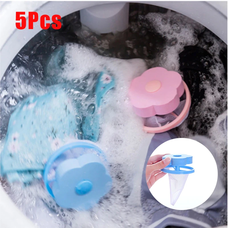 

5PCS Washing Machine Fur Catcher Ball Reusable Pet Lint Hair Catcher Clothes Cleaning Ball Filter Net Bag Household Cleaning