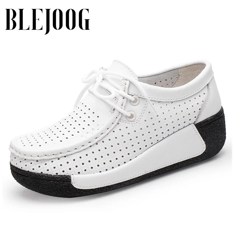 

BLEJOOG Genuine Leather Woman Winter Shoes Casual Flat Platform Women Shoe Plush Women's Loafers Slip-On Female Sneakers femme