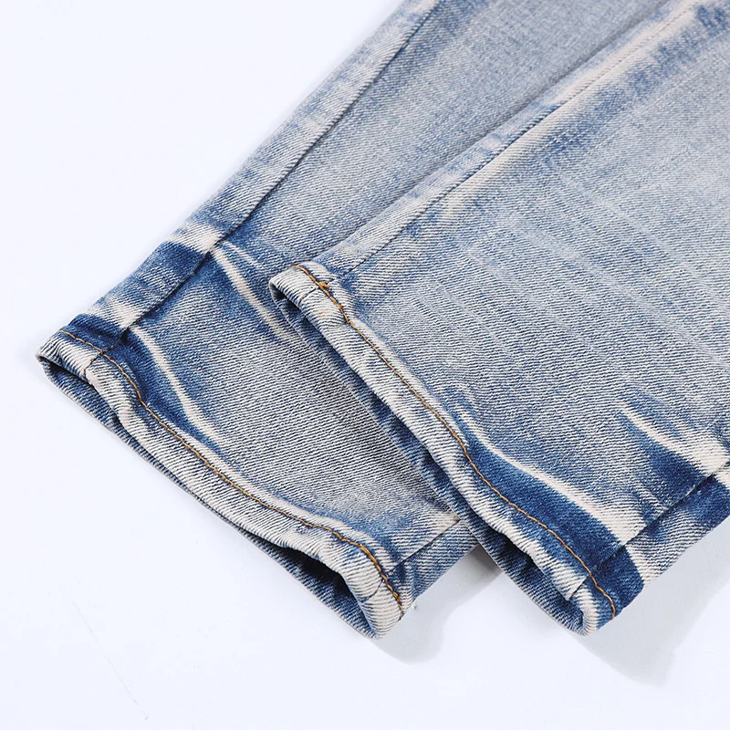 High Street Fashion Men Jeans Retro Light Blue Elastic Skinny Ripped Jeans Men Brand Designer Stretch Denim Pencil Pants Hombre