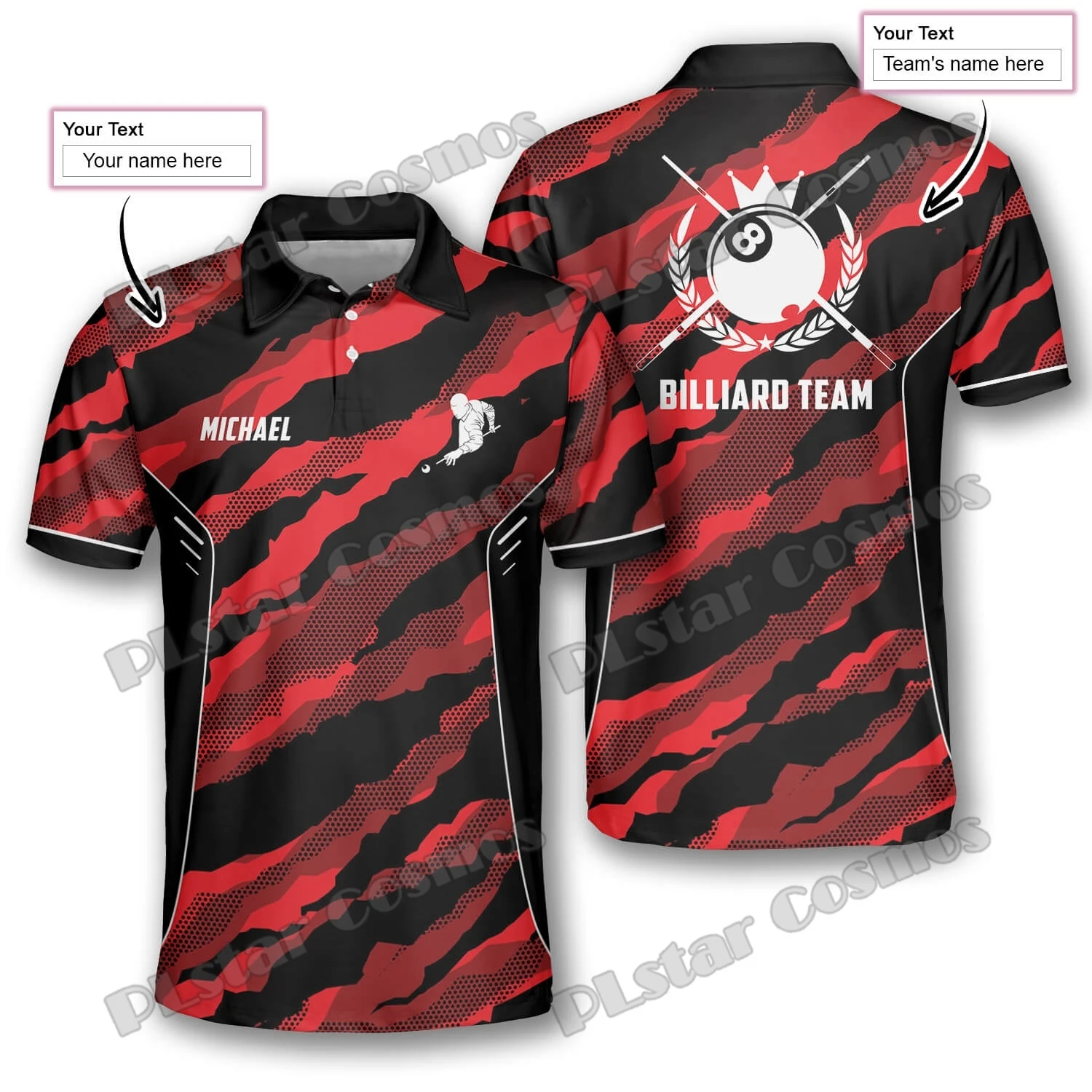 

Red Tiger Skin Custom Name Billiard 3D Printed Men's Polo Shirt Summer Unisex Casual Polo Shirt Gift For Billiard Players PO76