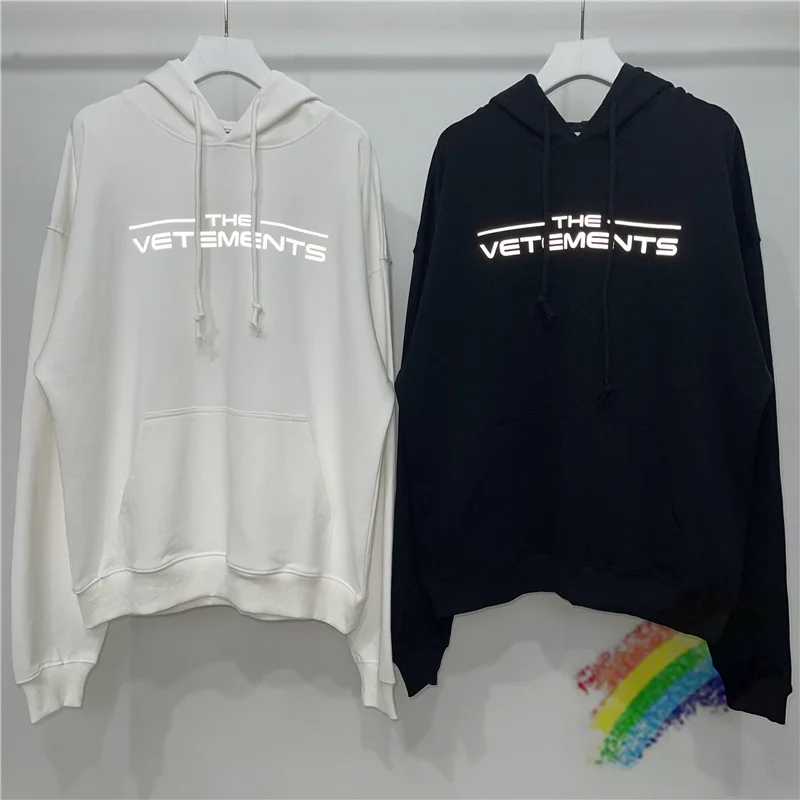 

THE Vetements Hoodie Men Women 1:1 High Quality Reflective Letters Vetements Sweatshirts Embroidered Mark VTM Pullovers