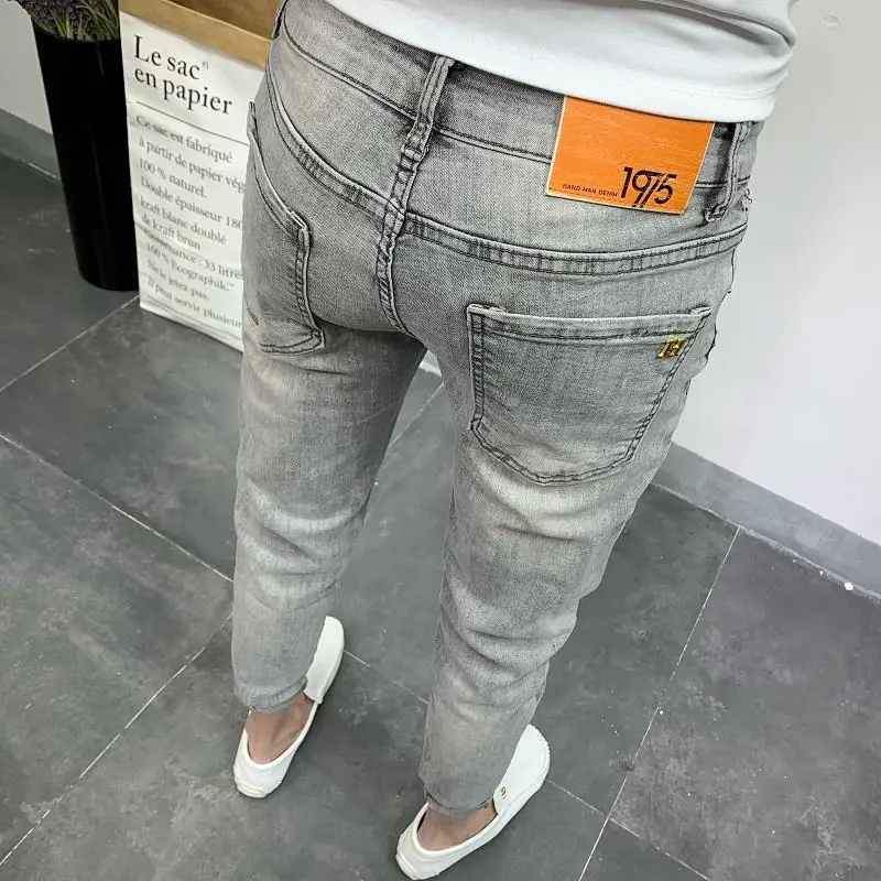 Open-Crotch Pants Gray Jeans Men's 2021 New Autumn Retro Slim Fit Skinny Invisible Zipper Skinny Jeans Men  Bell Bottom Jeans