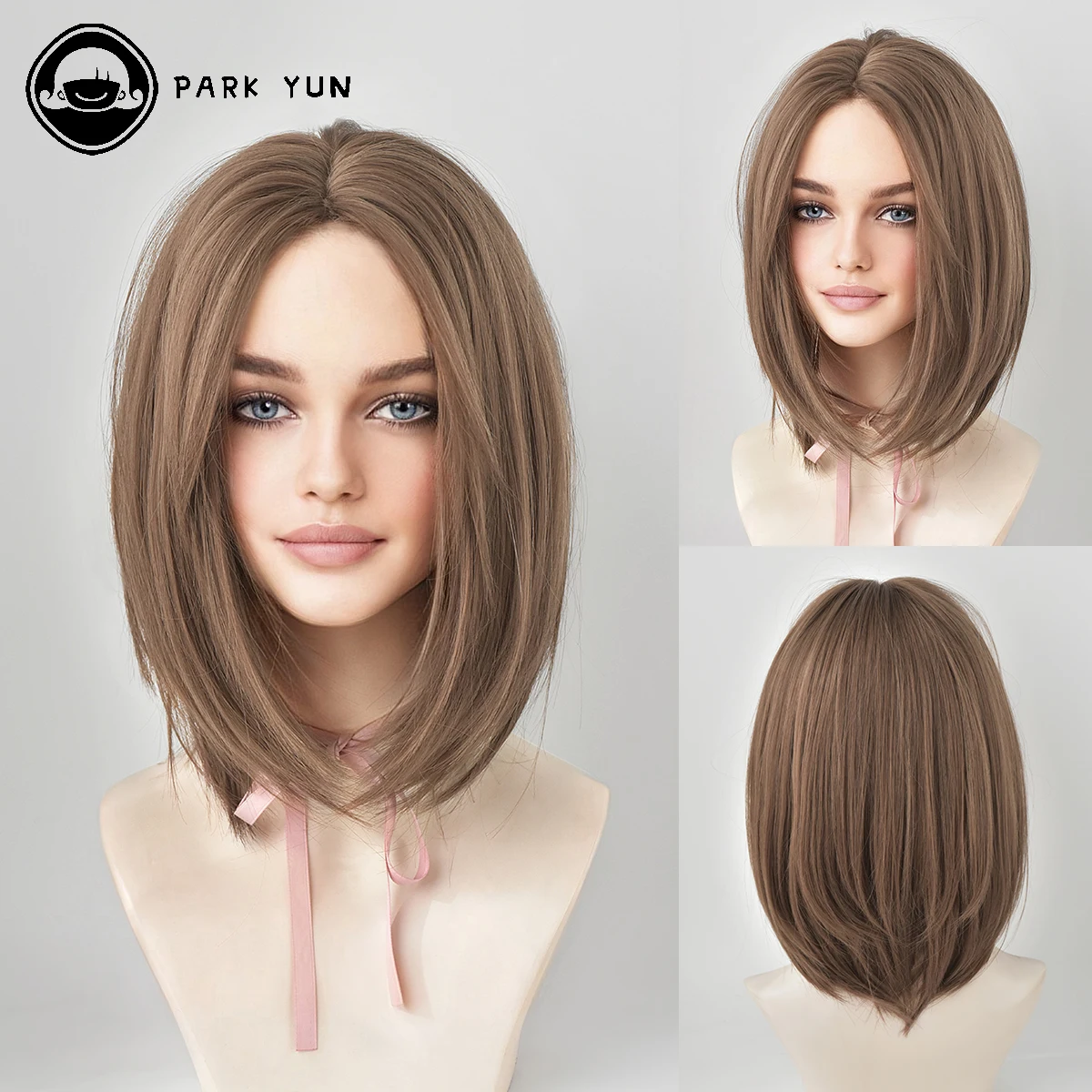 Daily Date Short Straight Synthetic Wigs for Women Flaxen Color Bob Wigs with Bangs Cosplay Party Heat Resistant Fake Hair