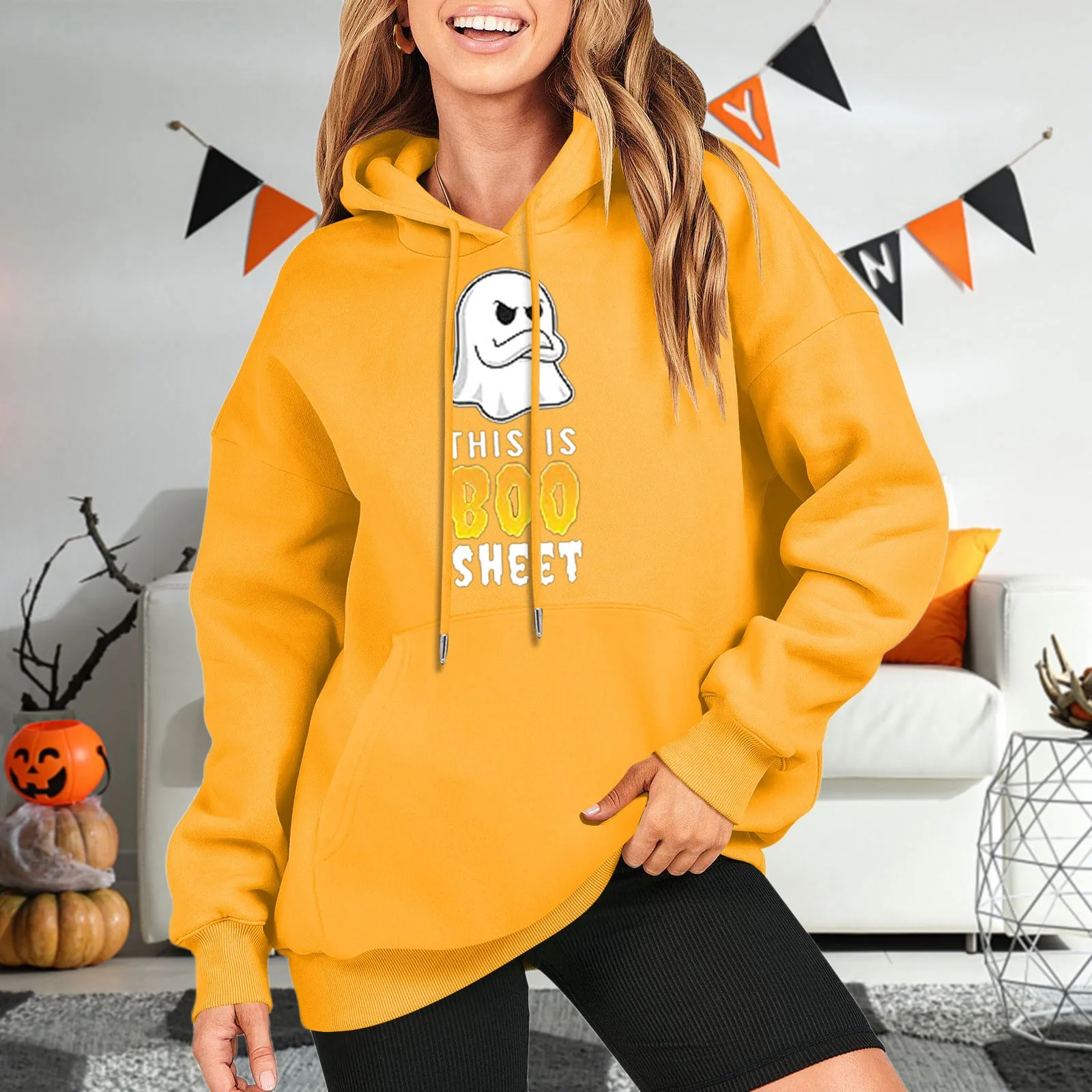 

Флисовая одежда с графическим принтом на Хэллоуин, Свитшот оверсайз, Топ с длинным рукавом, пуловер, толстовка, одежда, женская осенняя одежда