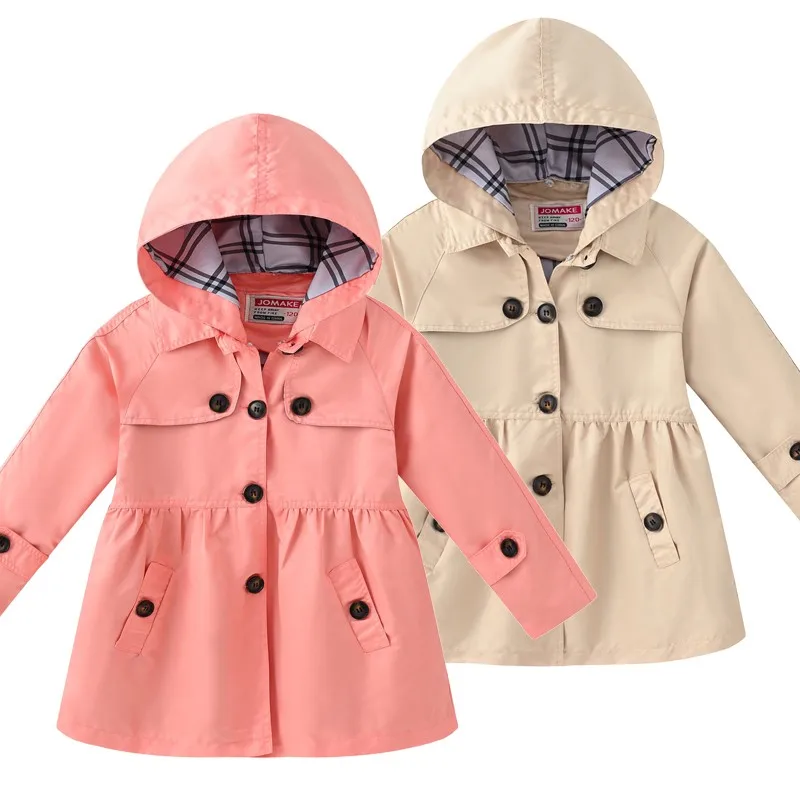 

Детская одежда весенне-осенняя ветровка средней длины для девочек, розовая однотонная куртка с капюшоном верхняя одежда в британском стиле, пальто