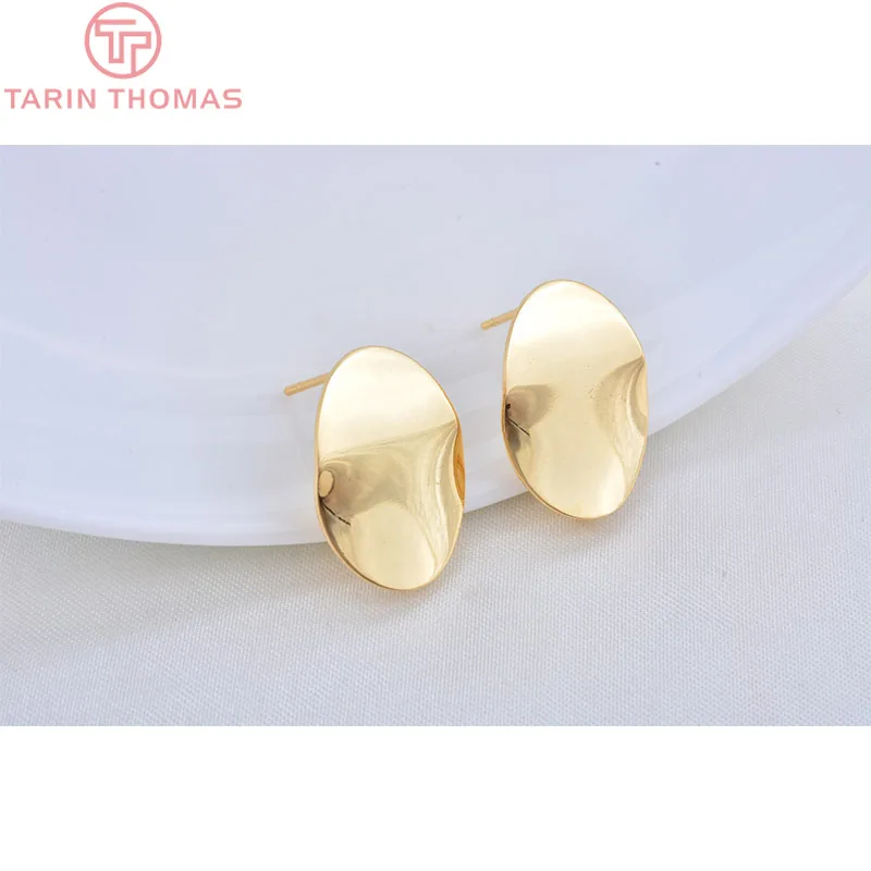 

(2401)10PCS 20x14MM 24K Gold Color Brass Oval Wave Pattern Stud Earrings High Quality Diy Jewelry Findings Accessories