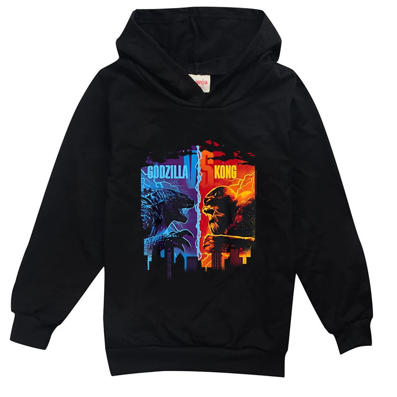 Детская тонкая толстовка с капюшоном Godzilla Kong пуловер для мальчиков мультяшным