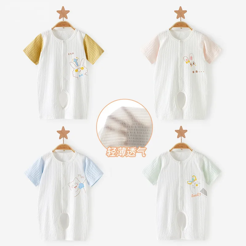 

Newborn Infant Baby Boy Girl Short sleeve thin pajamas Bodysuit Summer Striped Casual Solid Outfits Clothes