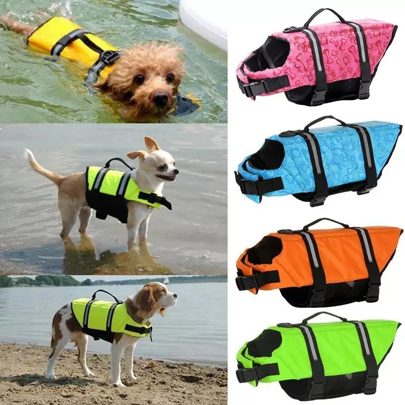 

2023New Pet Dog Life Jacket Bones Patterns Safety Clothes Life Vest Harness Saver Pet Dog Swimming Preserver Clothes for Summer