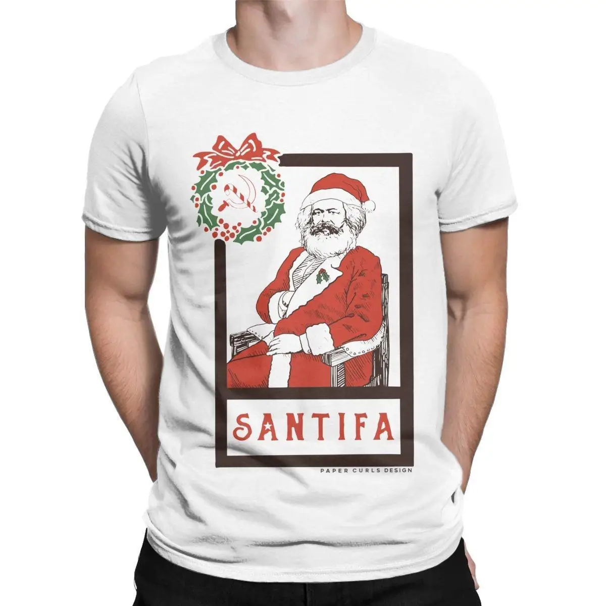 Santifa Christmas Marx Karl Santa Paper Men's T Shirts Vintage Tees Short Sleeve Crew Neck T-Shirts 100% Cotton Printed Tops