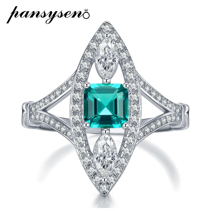 

PANSYSEN New Trendy 925 Sterling Silver 6MM Asscher Cut Paraiba Tourmaline Gemstone Cocktail Party Ring Fine Jewelry Wholesale