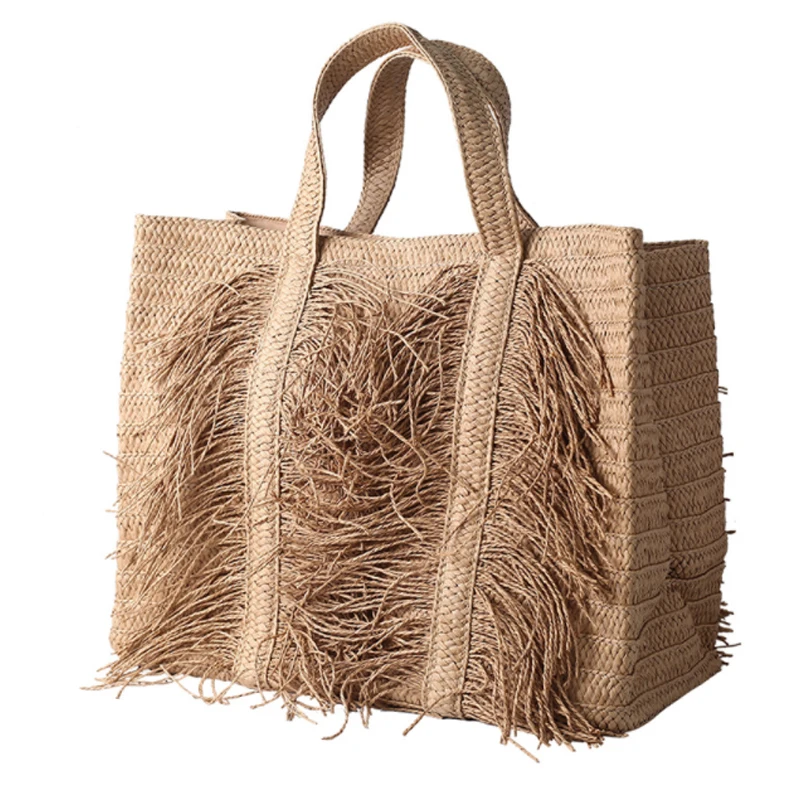 

Large Capacity Tassel Straw Bag Women Shoulder Bag Handmade Woven Women Handbag Bohemia Beach Straw Women's Bag Shopper Tote Bag