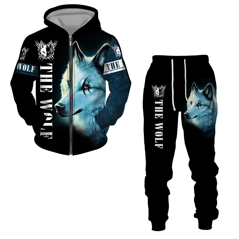

Autumn and Winter Men's Tracksuit 3D The Wolf Print Zipper Hoodies Sweatshirts Pants Sets Casual Mens Clothing Women's Tracksuit