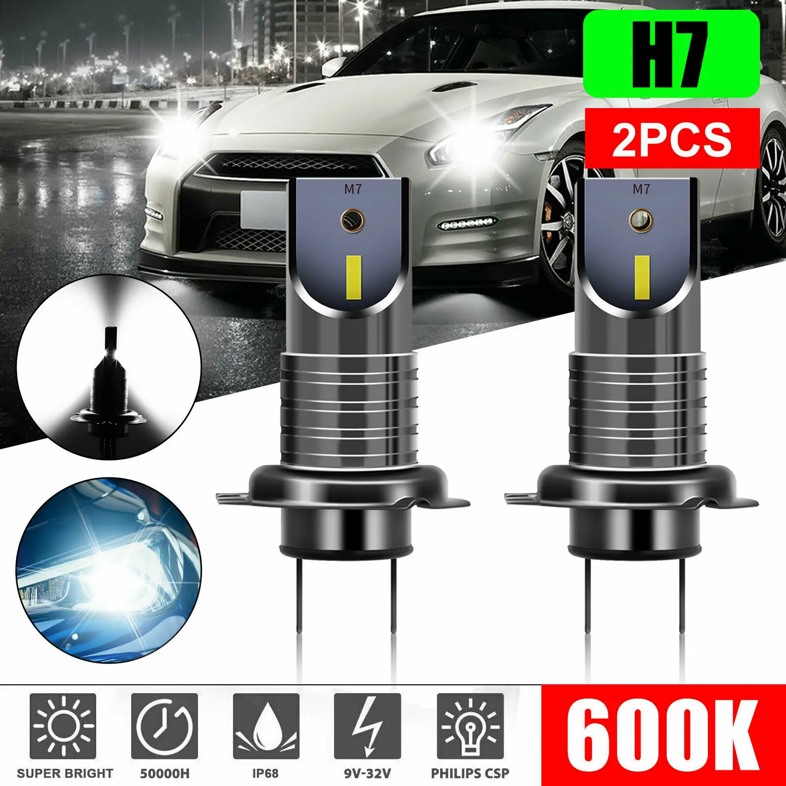 

2x H7 LED Headlight Bulb Kit High Low Beam Super Bright 6000K White 110W 30000LM Car Fog Lamps CSP Chips 12V Aotu Lights