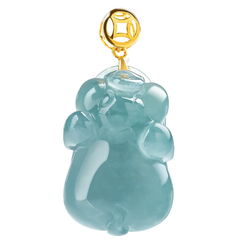 

Natural Myanmar A-goods Jadeite Blue Water Fortune Zodiac Pig Pendant 18K Gold Ice Jade Charms Wholesale For Men and Women