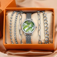 6pcs women watches bracelet set luxury flower marble dial elegant ladies watches silver quartz wristwatches relogio feminino