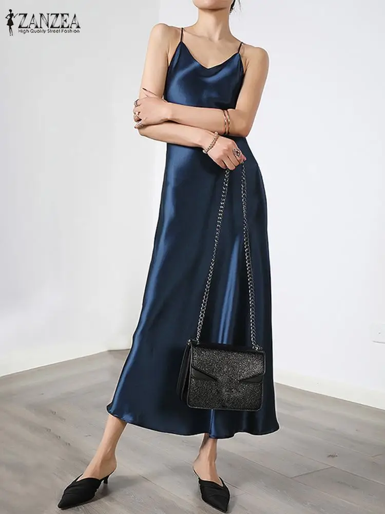 Платье ZANZEA женское атласное на бретельках