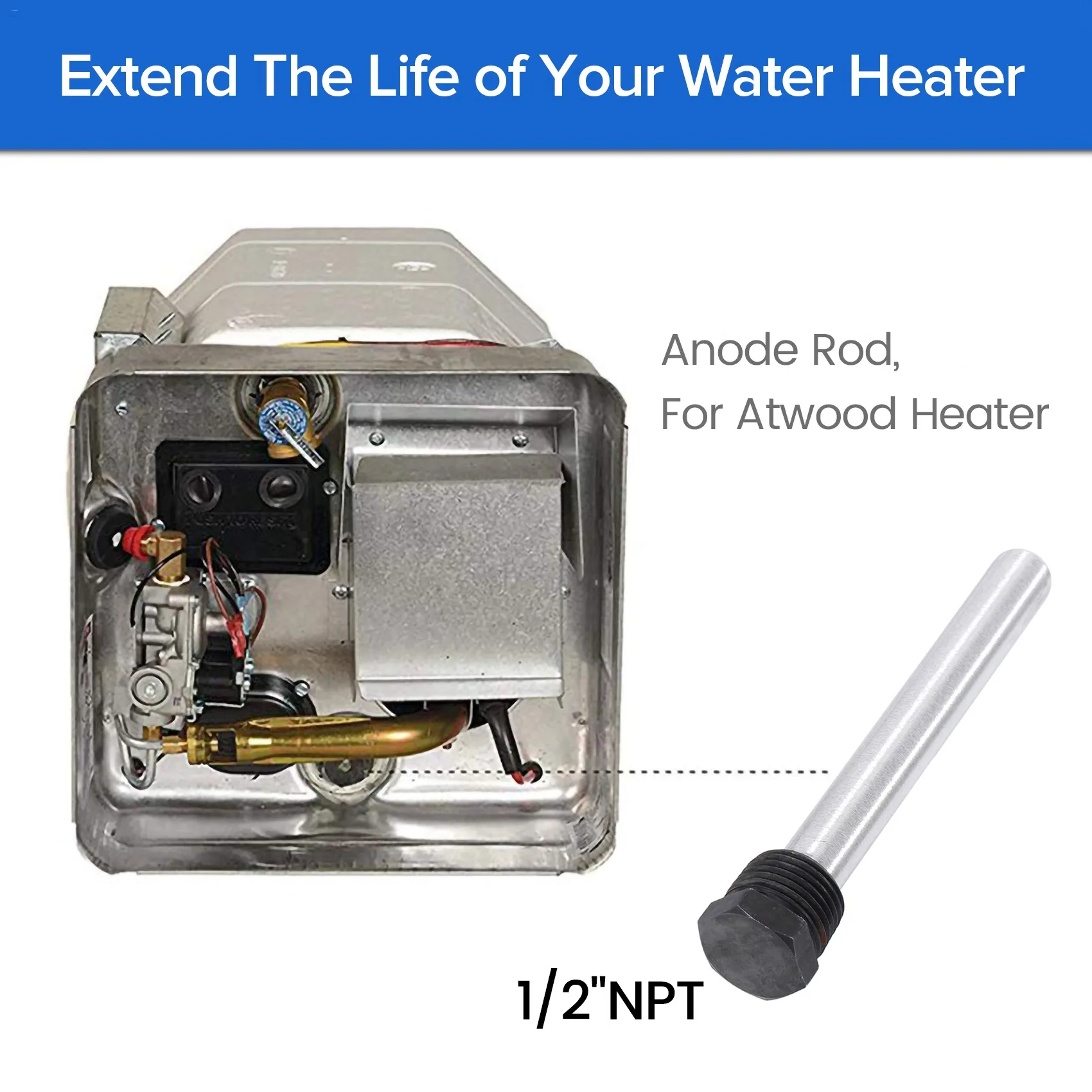 Магниевый анодный стержень водонагревателя RV для нагревателей Atwood 2 упаковки 1/2