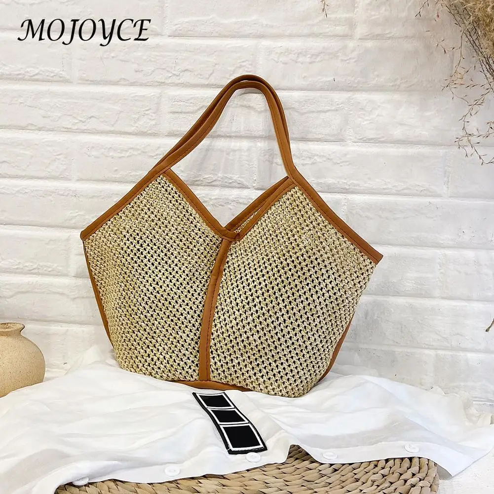 

Youth Ladies Simple Versatile Bags Straw Shoulder Bag Women Woven Knitted Summer Beach Holiday Handbag Totes Handmade Boho Bags