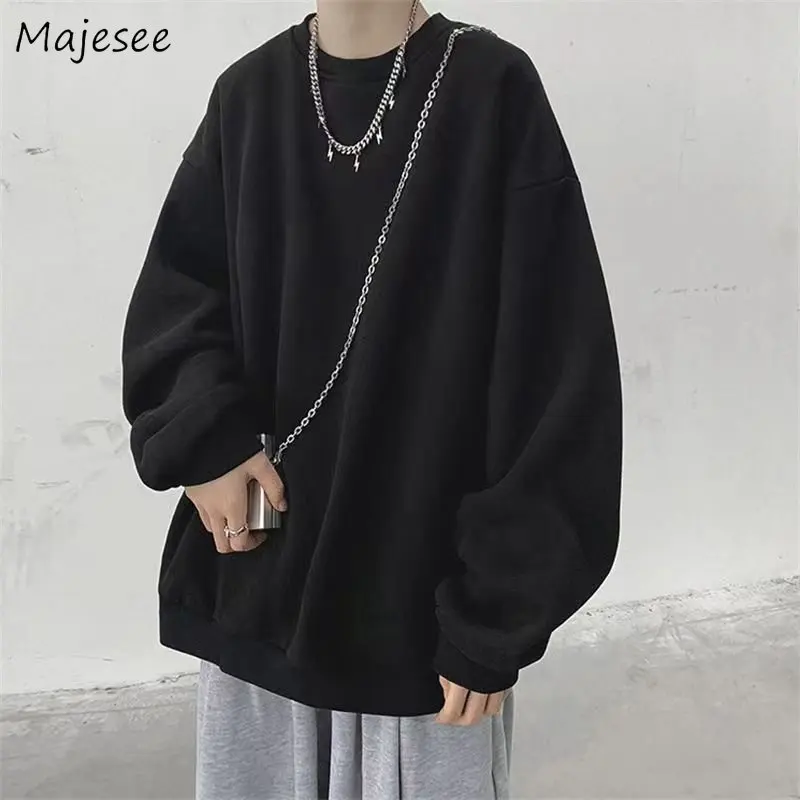 

Толстовки мужская одежда с круглым вырезом мешковатая однотонная Подростковая простая универсальная модная одежда Ulzzang уличная одежда Аме...