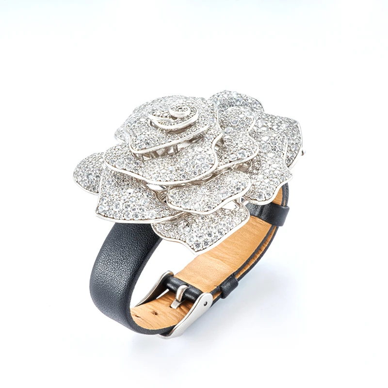 

Super Beauty 56mm Width S925 Sliver Bracelet Can Be Used As A Zircon Flower Brooch Or Pendant Jewelry for Women