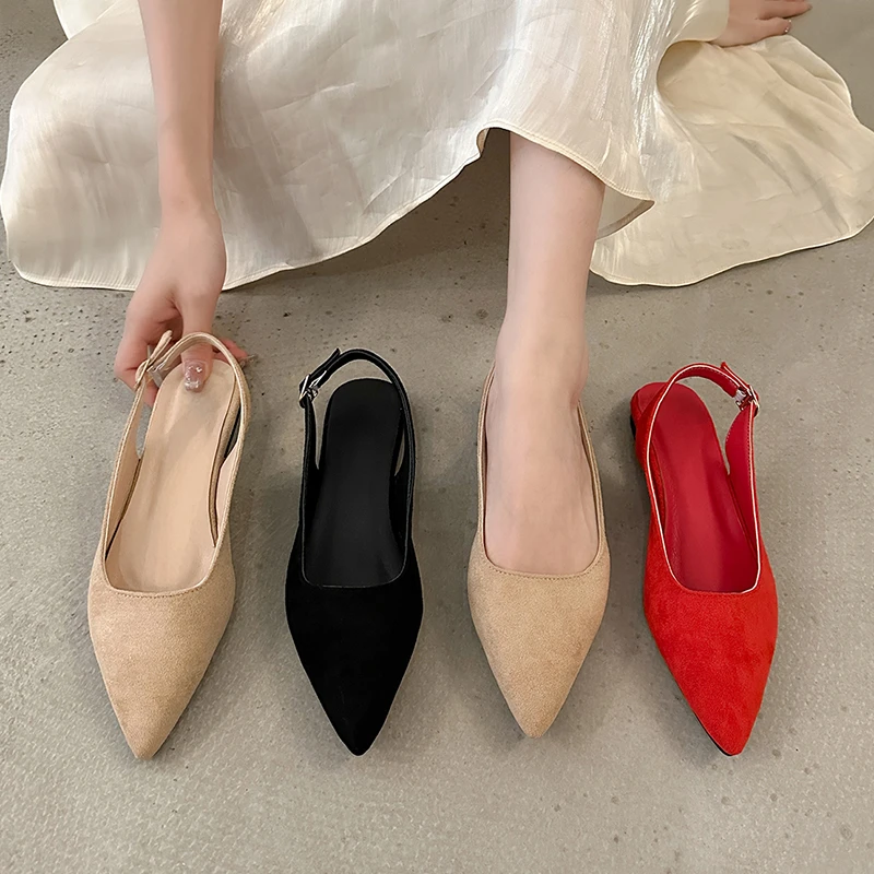 

Женская обувь, новинка 2023, женские туфли-лодочки с ремешком на пятке, модные привлекательные туфли-лодочки, Женские однотонные туфли с острым носком для женщин