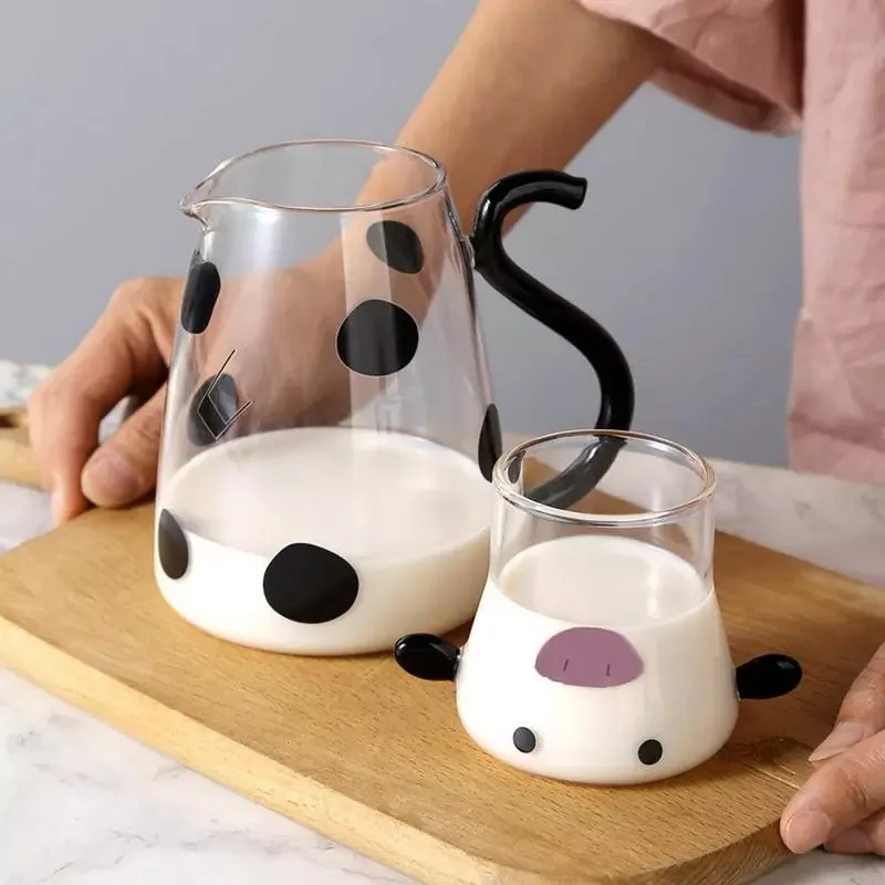 

Creative Cute Cow Cold Water Bottle Heat-Resistant Cartoon Cow Shape Tea Pot And Cup Set Cold/hot Kettle Coffee Pot