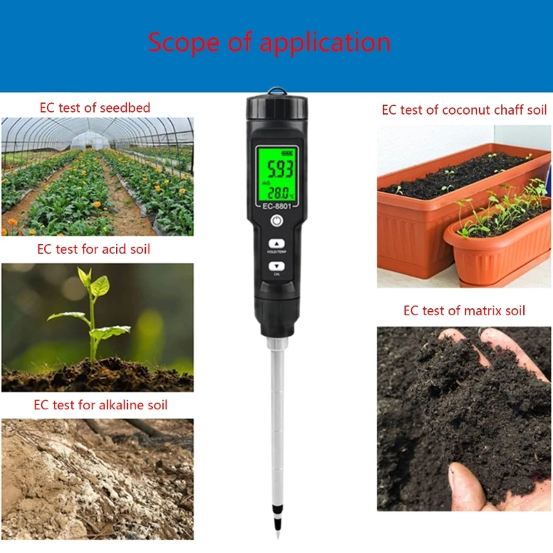 

Soil Tester EC Temperature Digital Soil Test Probe Meter with Backlight Screen Portable Soil Salinity Tester Measurement M4YD