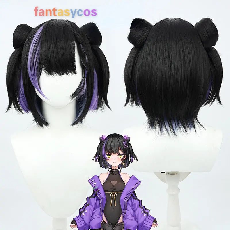 

Косплей-парик виртуарной Мики Hololive Vtuber, черные, фиолетовые смешанные короткие термостойкие волосы, парики на Хэллоуин для ролевых игр