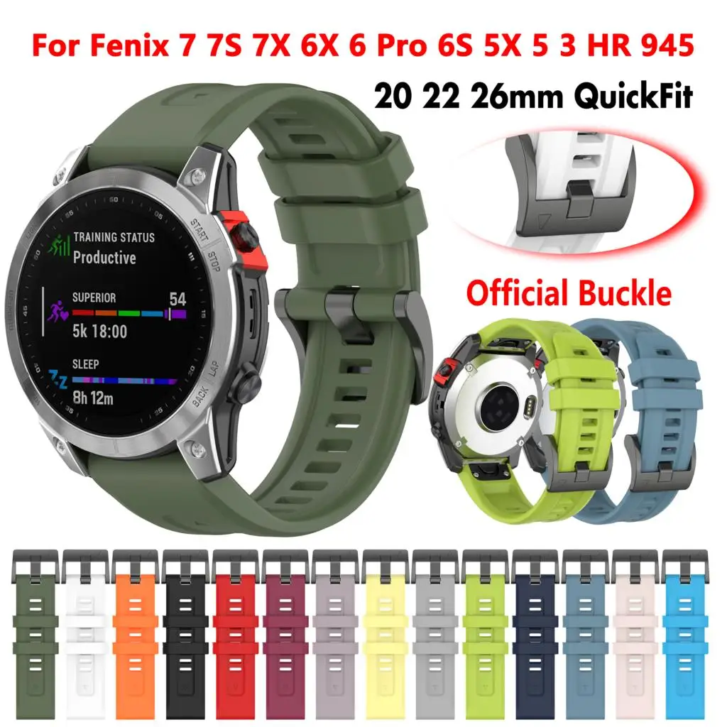 

New 26 20 22mm watch strap for Garmin Fenix 7 7X 7S 6X Pro 6 6S 5 5X 5S Plus 3 HR D2 945 935 Garmin Instinct Silicone Bracelet