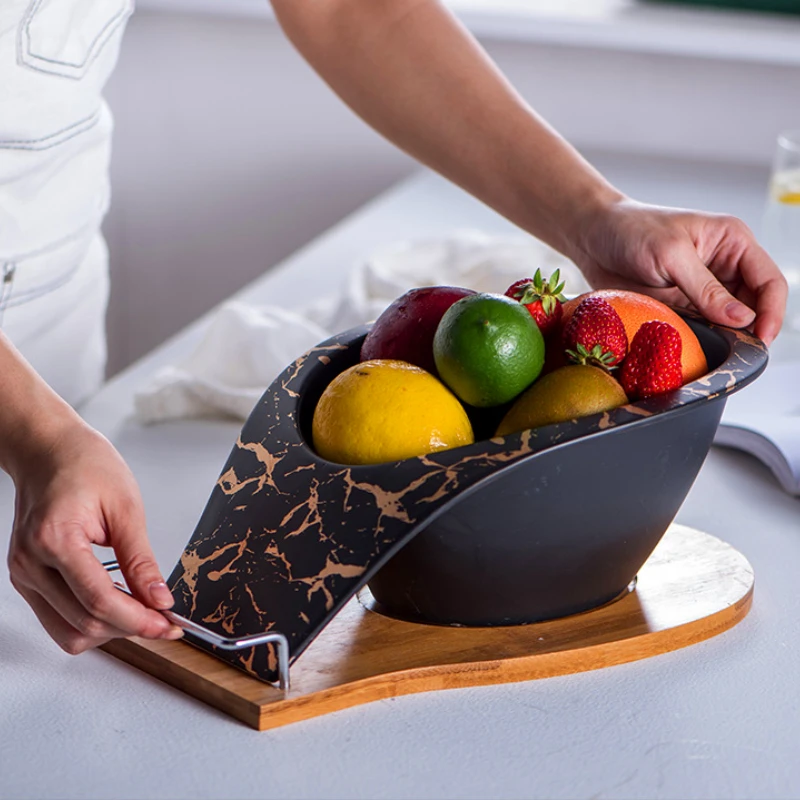 

Household Large Capacity Table Snack Storage Tray Plates Creative Living Room Ceramic Curved Tail Fruit Plate Tableware Kitchen
