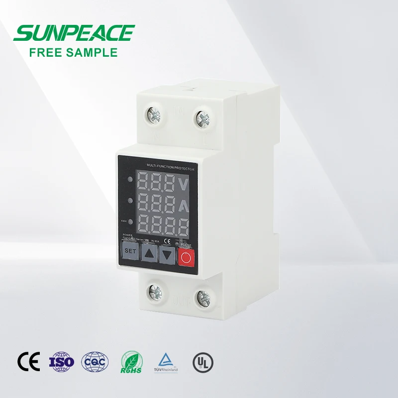 40A 63A 220V 230V Din-рейка с двойным дисплеем, регулируемое реле защиты от перенапряжения и пониженного напряжения