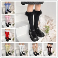 women christmas socks with feathers fashion solid candy colors thick warm winter longs socks clothing cosplay costumes