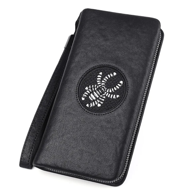 Мужской кошелек деловой брендовый черный модный длинный на молнии держатели для