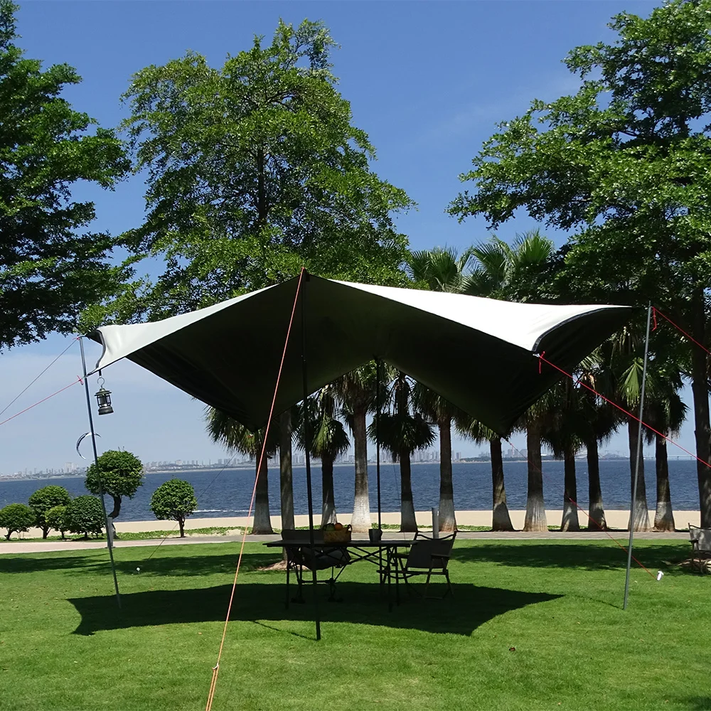 

5x3m 4x3m Tarp With Support Pole Rope Peg Waterproof Awning Tent Shade Garden Sunshade Outdoor Camping Sun Shelter Beach Hammock