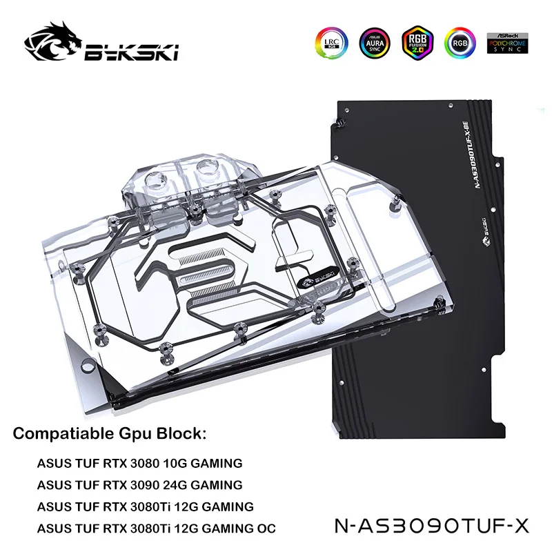 

Водяной блок Bykski GPU для игровой видеокарты ASUS TUF RTX3090/3080, кулер с полным покрытием, RGB/A-RGB M/B SYNC,N-AS3090TUF-X