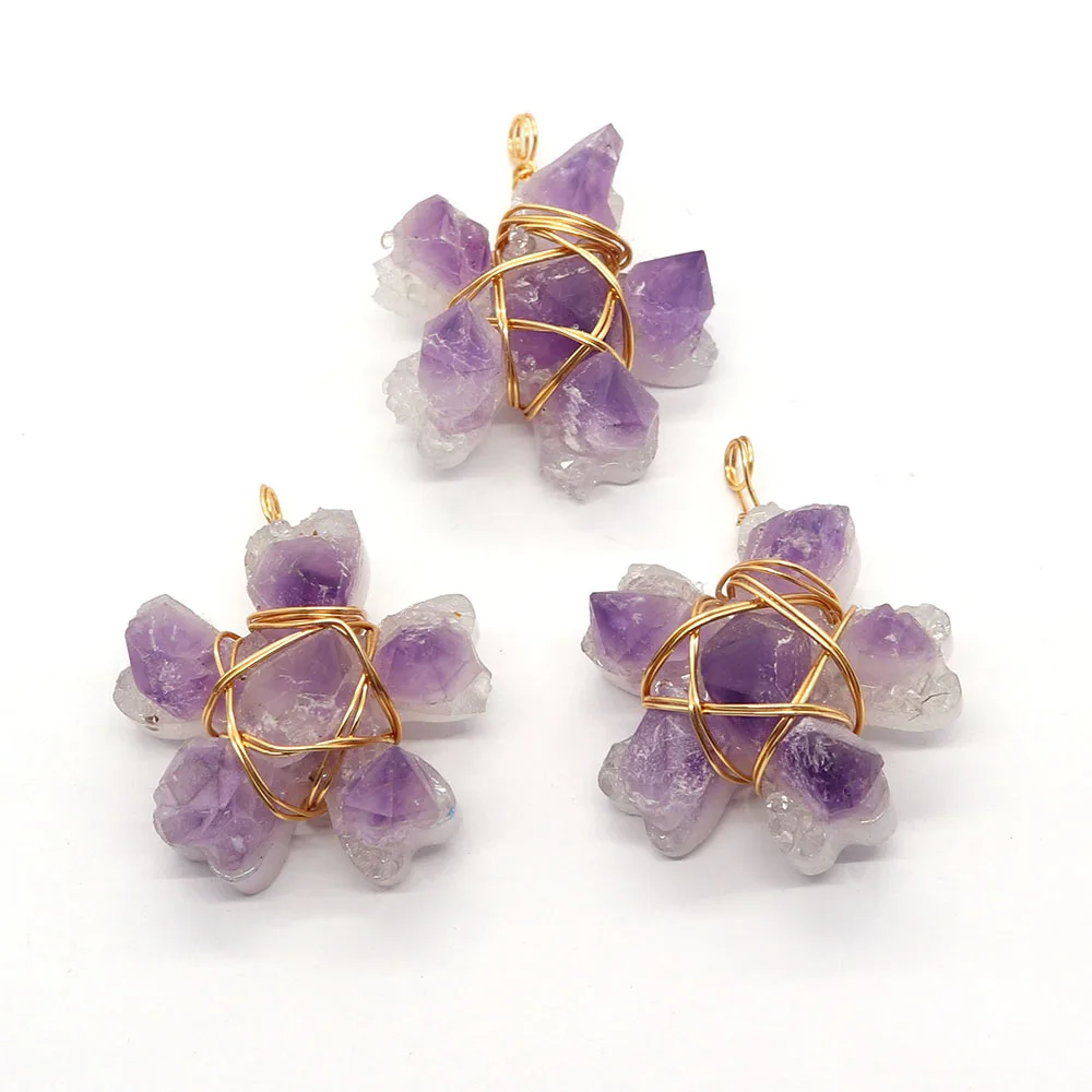 

1pcs Spiritual Healing Stone Natural Amethyst Pendant Jewelry Cute Elegant Ladies Fine Jewelry DIY Necklace Accessories 35x45mm