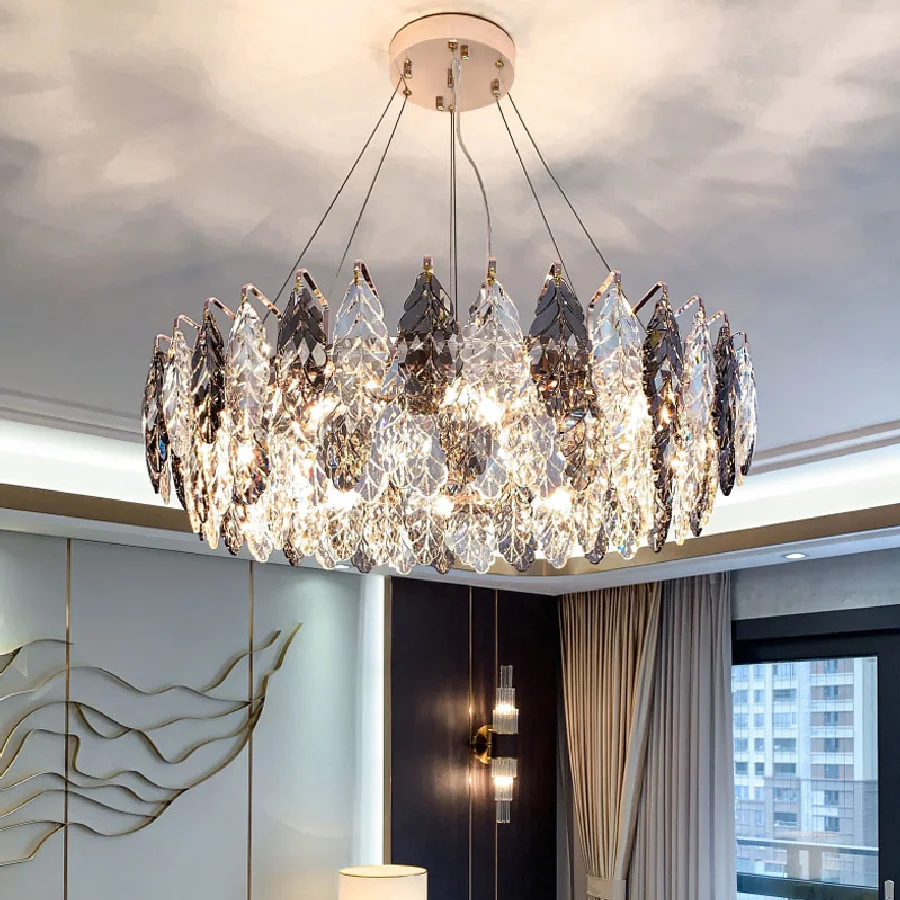 

Modern creative luxury leaf crystal chandelier golden lamp villa living room bedroom dining room Chandelier