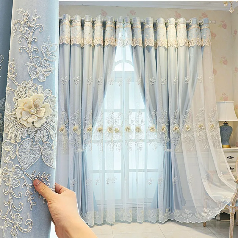 

Европейские двухслойные прозрачные шторы с цветочной вышивкой для гостиной, элегантные принцессы, галстук-бабочка, романтичные прозрачные...