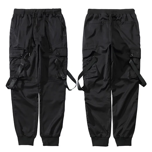 

2023 Hip Hop Streetwear Cargo Pants Pocket Men Harajuku Harem Pant Swag Ribbon Joggers Pants Black HipHop Sweatpants High Street