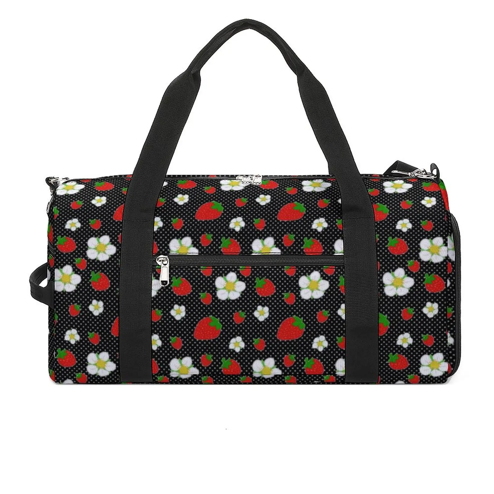 

Cute Fruit Flower Gym Bag Red Strawberry Dots Print Weekend Sports Bags Large Capacity Luggage Custom Handbag Funny Fitness Bag