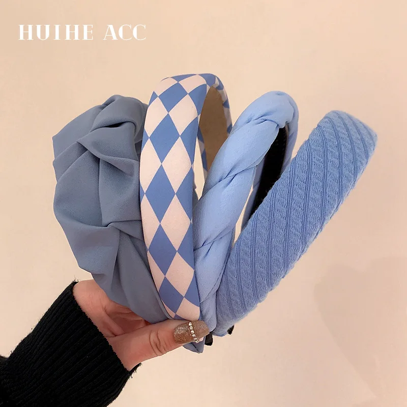 

Fashionable Blue Fried Dough Twist Stripe Checkered Hair Band, Korean Fashion, Simple And Versatile Headband, Niche Accesso