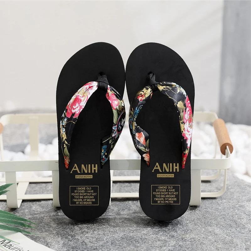 

Summer Slippers Indoor House Woman Girls Casual Slippers Flip-flops Non-slip Satin Printing Vacation Beach Sandal Zapatos Mujer