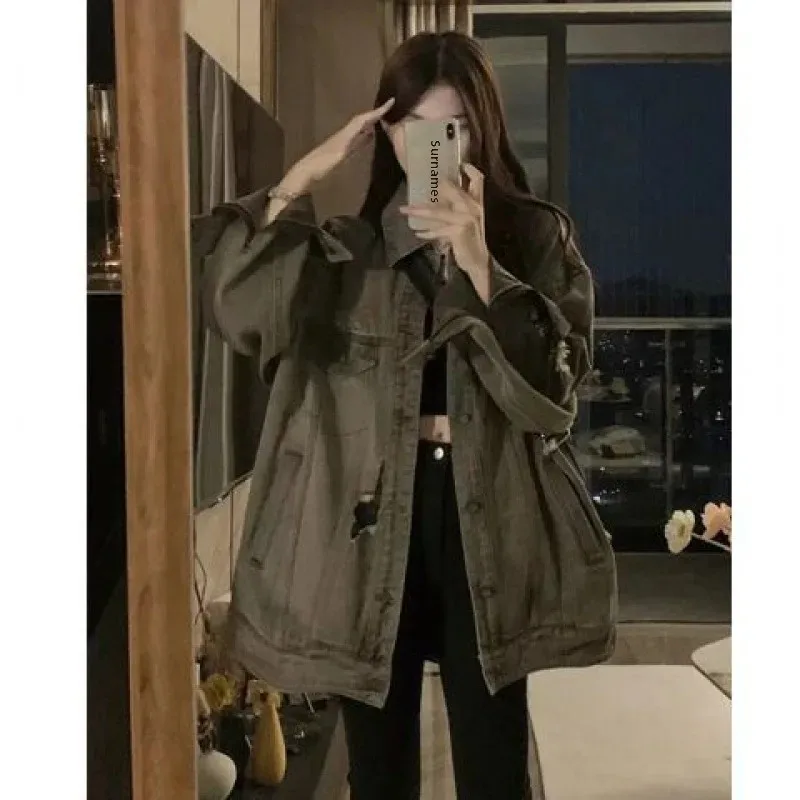 Модная весенне-осенняя джинсовая женская куртка свободного покроя