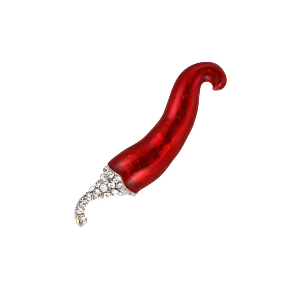 1Pc Personality Chili Shaped Brooch Oil Drip Rhinestone Inlaid Corsage Creative Plant Design Breastpin for Ladies Red
